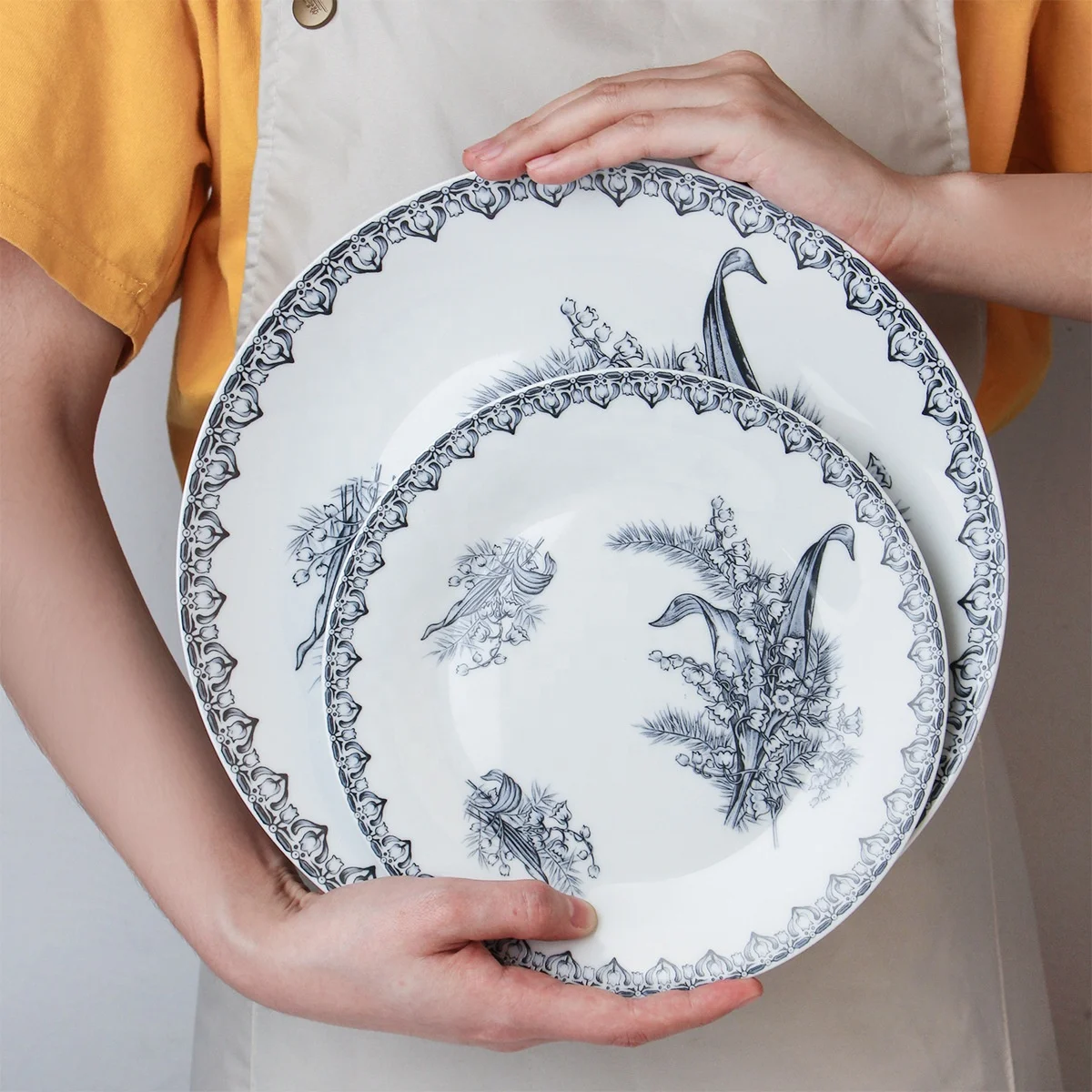 Vajilla de porcelana Vintage inglesa, plato de cena de lirio del valle,  postre redondo de lujo, juego de platos de cerámica de pulgadas