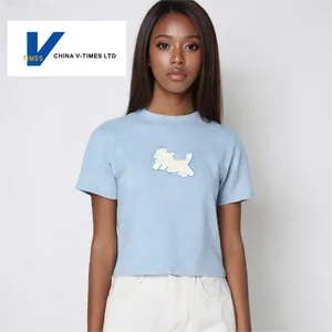 China V-Times Summer Trend Printed Cotton Short Sleeve T-Shirt Minimalist Design Loose Ins Casual Neck Base Shirt-Also for Women