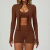 Bra+shorts+jacket brown