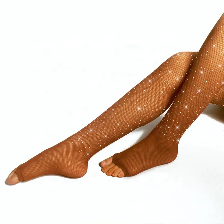 BT00092 Fashion Open Toe Crystal Rhinestone Pantyhose Woman Dance Tights  Fishnet Stockings