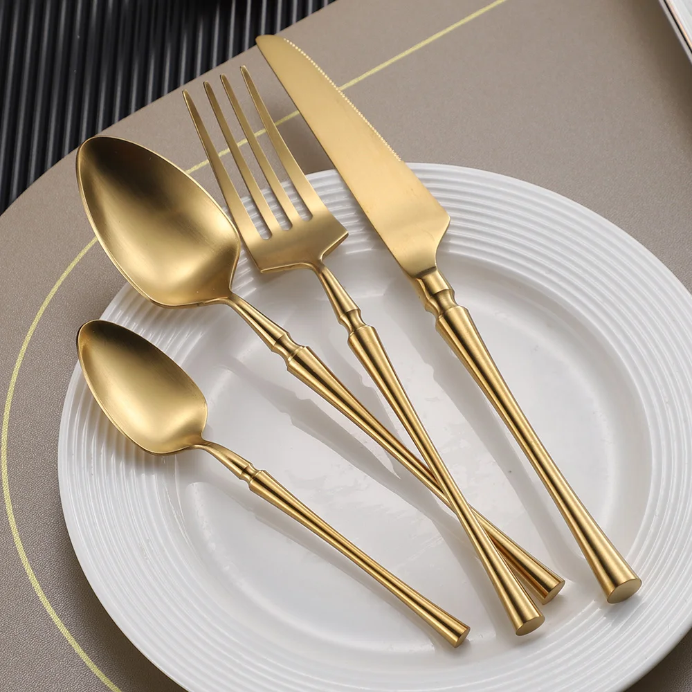 Luxury Gold Flatware Custom Logo Forks and Spoons Stainless Steel 18 10 Matte Gold Cutlery Set for Wedding