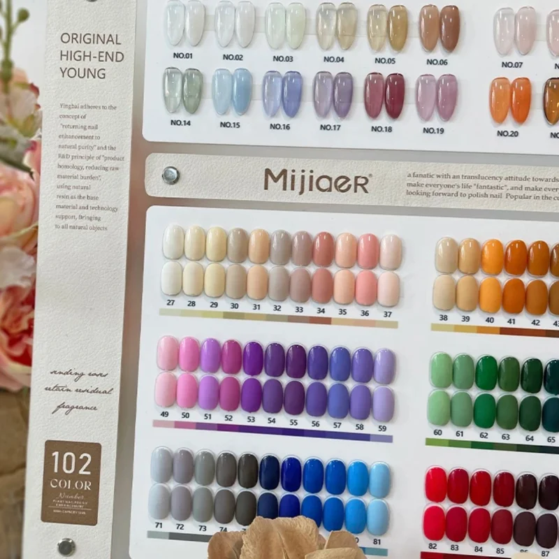 Mijiaer ジェルネイルカラー 102色カラーチャート付き MIJIAER Nail Polish Glue - 102 Colors for Professional Salons