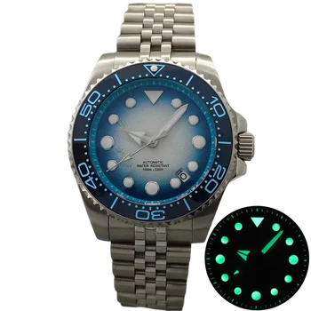 BLIGER 40mm NH35 Automatic Watch Sapphire glass Blue Dial Green Luminous 3.8 O'clock Date Stainless steel bracelet waterproof