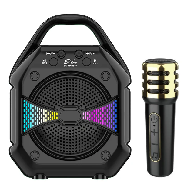 SING-E ZQS1489W Portable Karaoke Bluetooth Speaker RGB LED Microphone AUX Battery powered