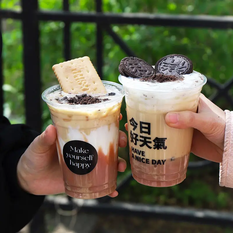 16oz 20oz 32oz Custom Printing Biodegradable Take Away PLA Color Plastic Cup Drinking Can Shaped Plastic Coffe Cup and Dome Lids