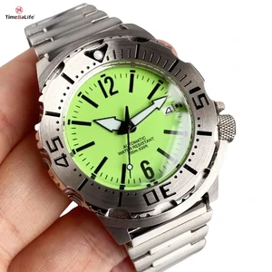 OEM 42MM Green Luminous Dial Men's Automatic Mechanical Watch NH35 Movement Sapphire Glass 100M Waterproof Steel Strap Watches