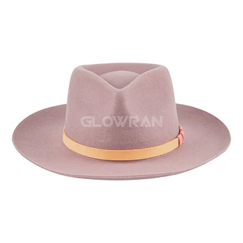 GlowRan Simple Outdoor Spring's Women Light Pink 100% Wool Flat Wide Brim Felt Fedora Hat