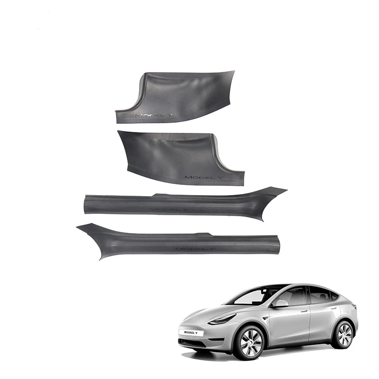 ドアシルガード テスラ Model Y アクセサリ ABS製 カーボンファイバーパターン サイドシルプレート ドアシル保護プレート インテリアアクセサリー