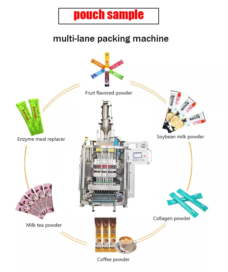 Multilane Small Pouch 3gr 10ml 30g Powder Sugar Stick Bag Packing Machine