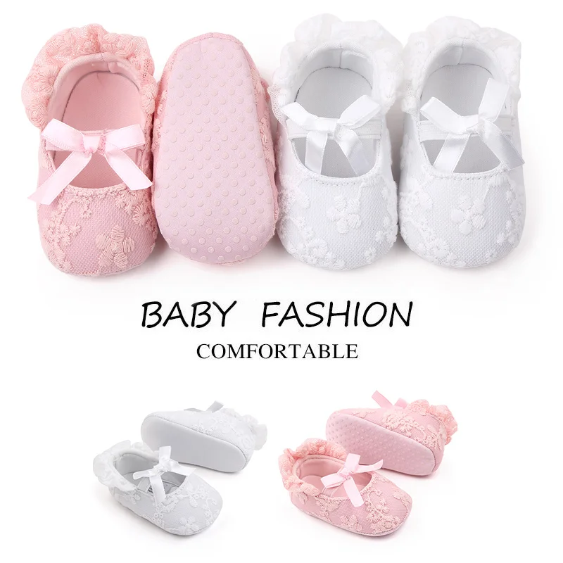 Beautiful Embroidered Lace Design Soft Cotton Newborn Infant Baby Shoes for Girls Directly Factory Bulk Order supplier