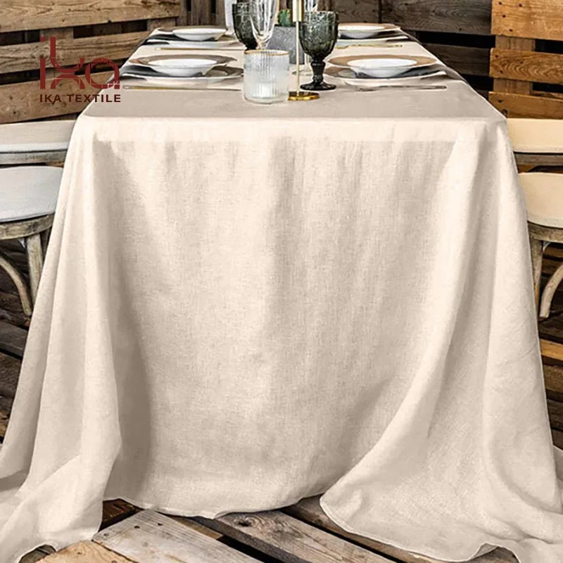 High Quality 100% French Flax Linen Table Cloth Big Size Pure White Ready to Ship Wholesale for Wedding Events Woven Technique