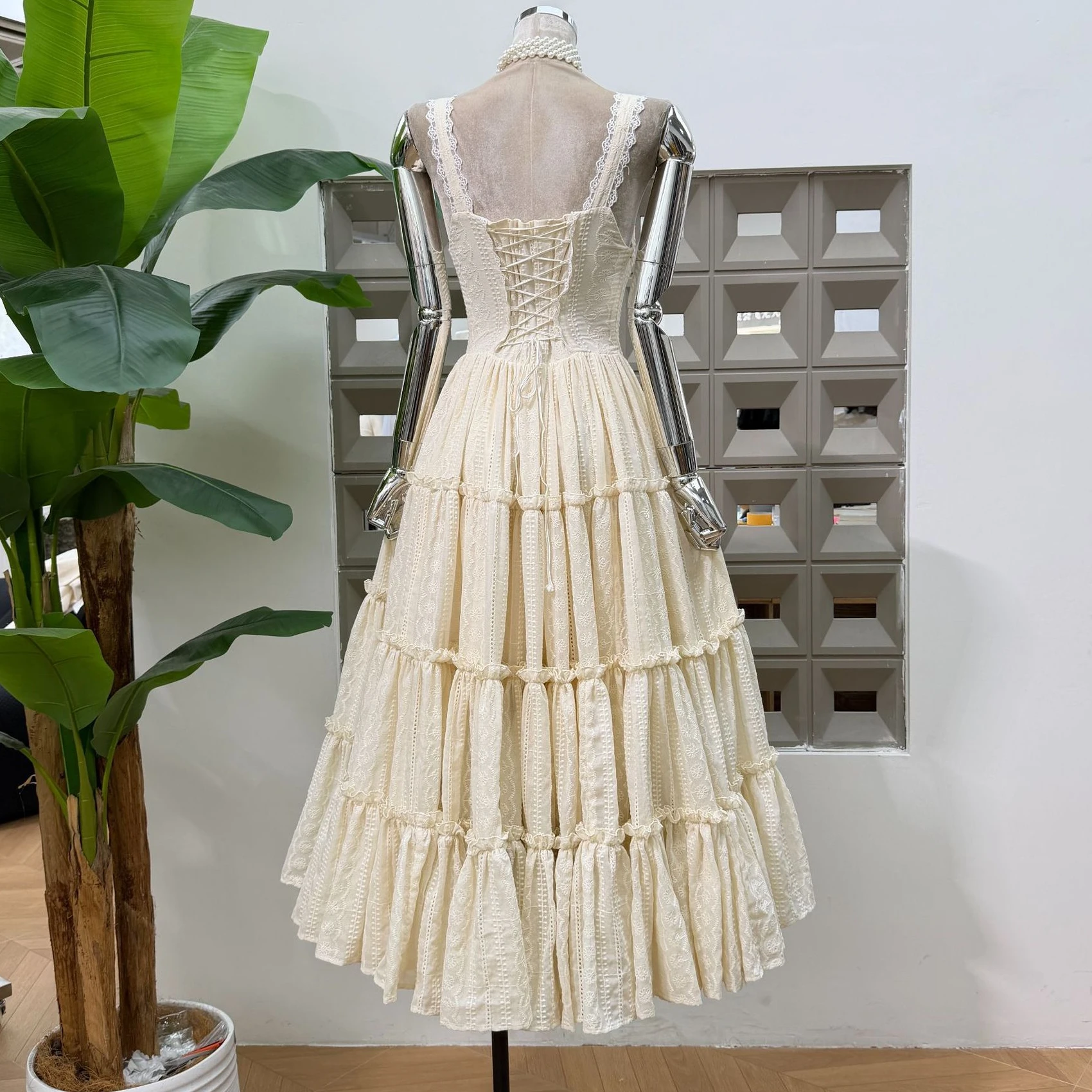 Light Luxury Boutique Women's Summer New Embroidered Camisole Dress Long Lace up Dress