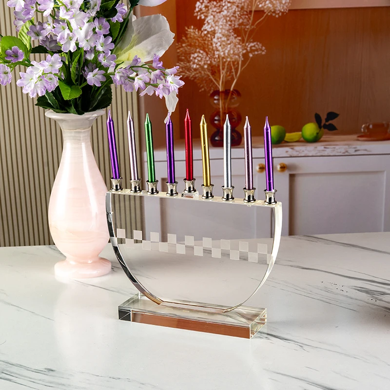 New Creative Hot Selling 9-pillar Transparent Flat Candlestick Wedding Center Furniture Decoration Crystal Candlestick