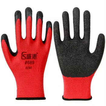 Custom colors latex wrinkle coated 13g polyester hard wearing work gloves
