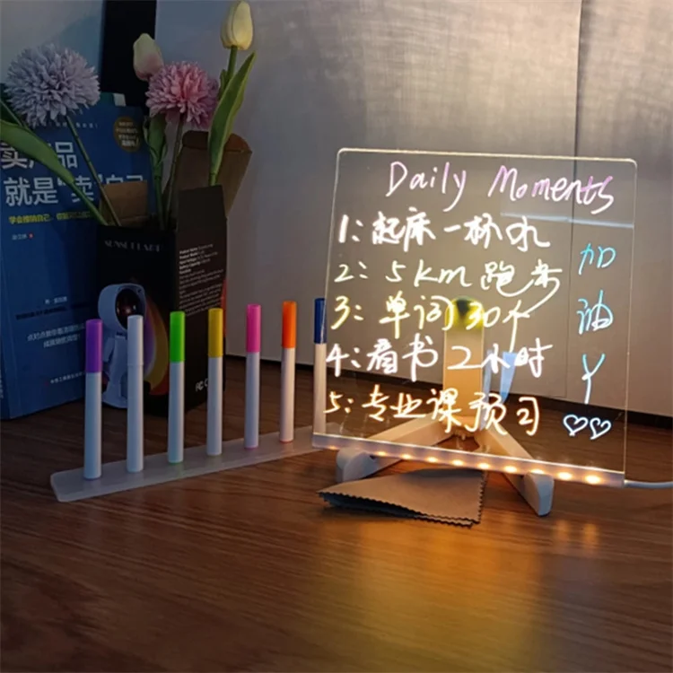 DIY Hand Draw Light Up Board With Stand Glow Memo LED Message Board Note Acrylic Board Light with 7 Color Pen For Kids Paint