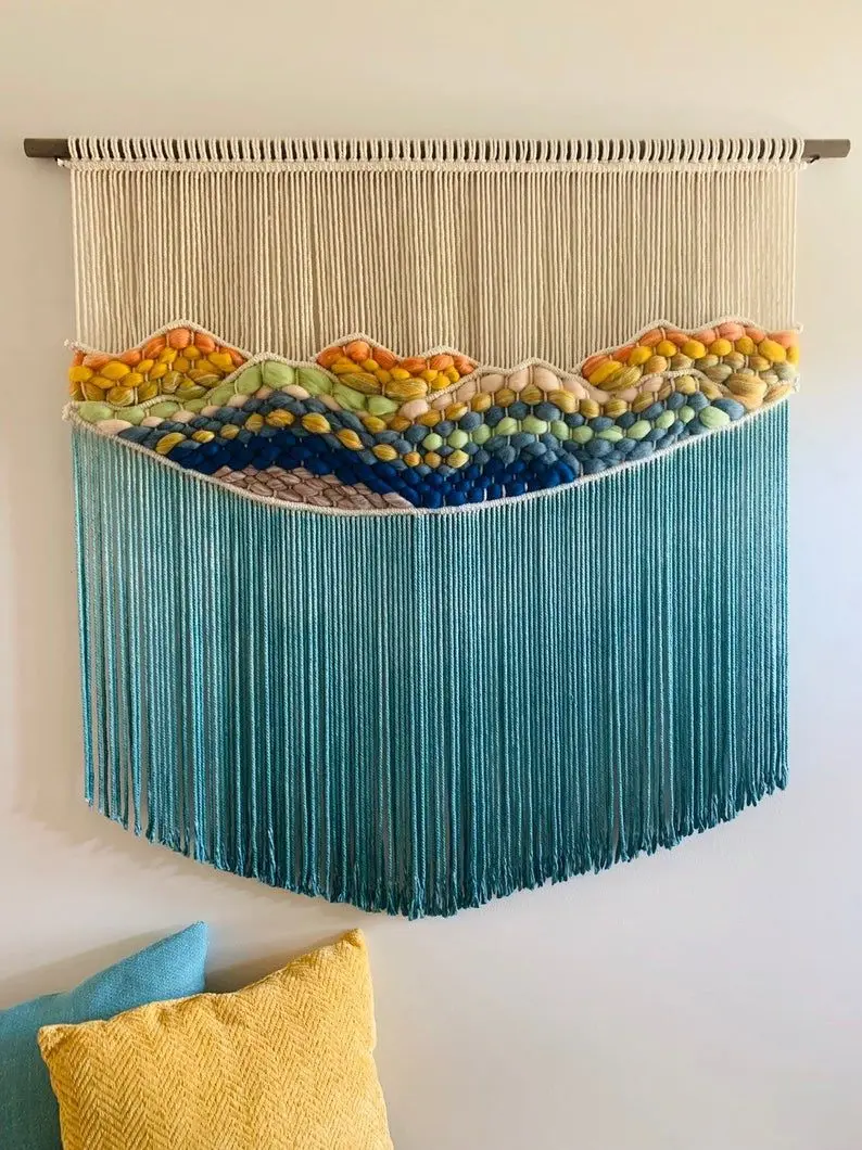 大きな染色ウール毛織りボヘミアンマクラメ手織り装飾高級壁掛け