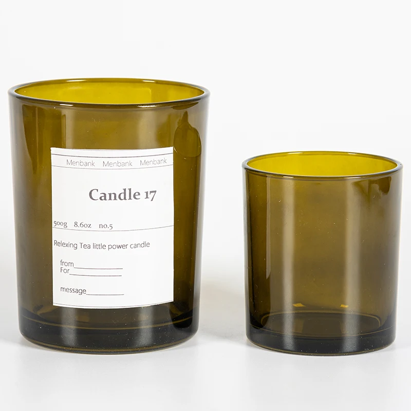 15oz 10oz 8oz Amber Green Glass Candle Jars With Lid Aura Candle