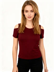 Hot Sale Stretch High Quality Fashion Tops Open Shoulder Casual Slim Fit Versatile Cropped Shirts
