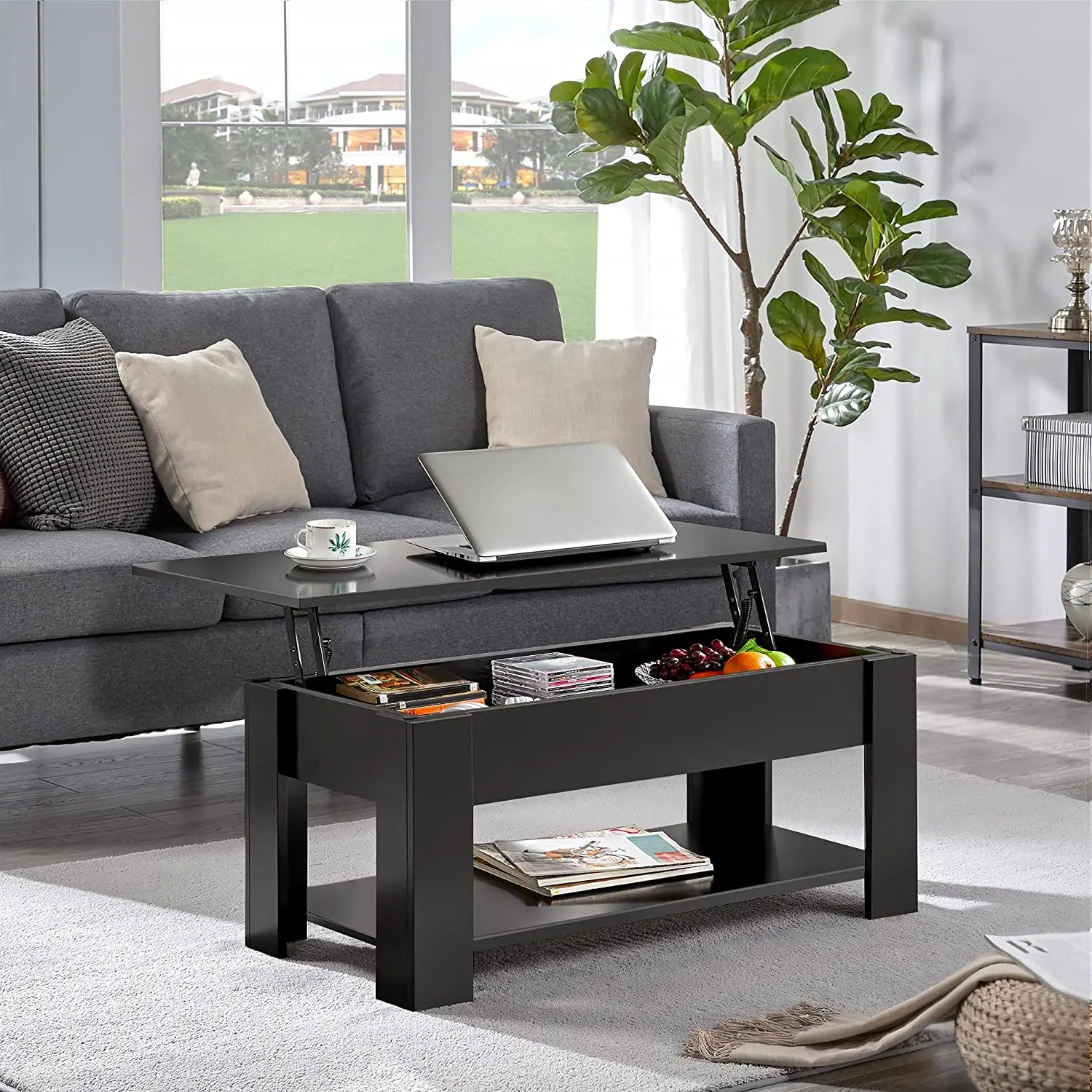 Multifunctional Lift Top Storage Coffee Table Modern Luxury Square