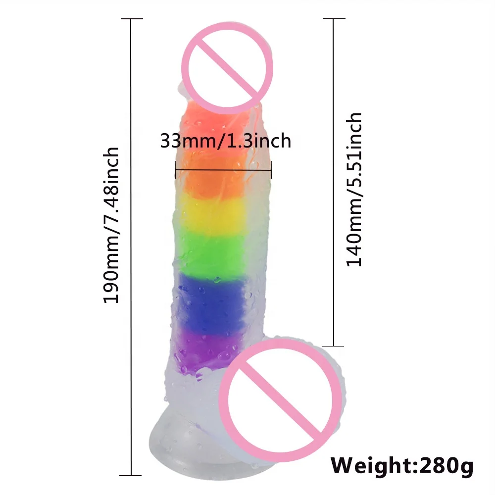 Free Custom Box Factory Outlet Color Transparent Jelly Crystal Rainbow Liquid Silicone Simulation Dildo Sex Toys