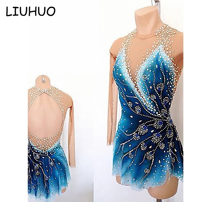 LIUHUO Rhythmic Gymnastics Leotards Peacock Patterns Long Sleeve Rhythmic Gymnastics Leotards