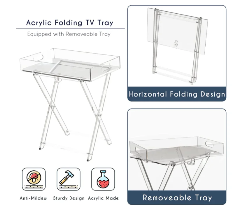 Bespoke Clear Acrylic Tv Tray Table Lucite Folding Tv Dinner Table