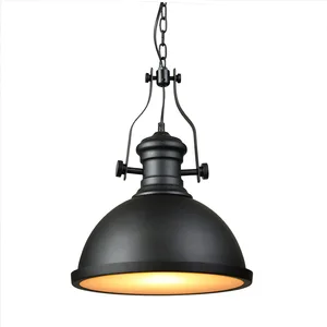 Black Modern Simple Industrial Loft Lamp Warm White Iron Metal Hat Pendant Nordic Style Rustic Shade Stone E26 Base for Room