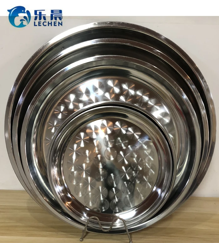 Stainless Steel Plate Tray Round Food Fruit Plate Flower Pattern