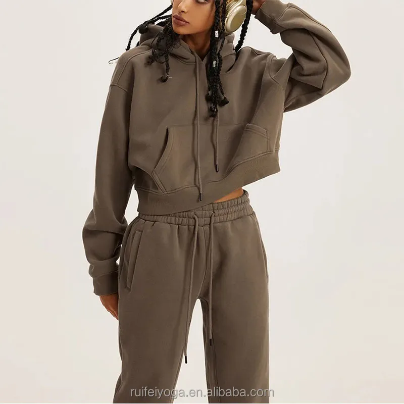 Custom Fitness Outfits High Quality Plain Hoodie Jogger Blank Sports Jogging Suit Women Cotton 2