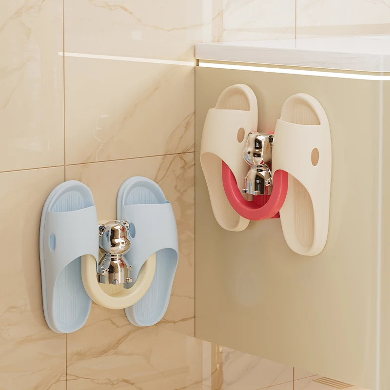 Wannuo Bathroom Slipper Wall Storage Rack Plastic Fashion Slipper Storage with Suction Cup Design