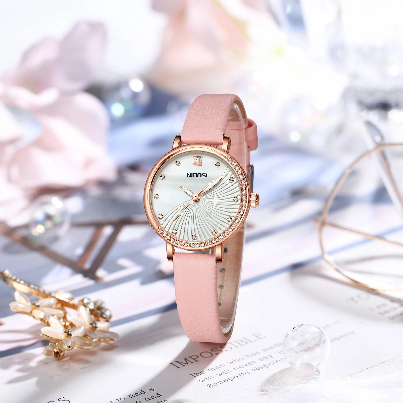 NIBOSI 2560 Fritillaria Dial Design Fashion Ladies 