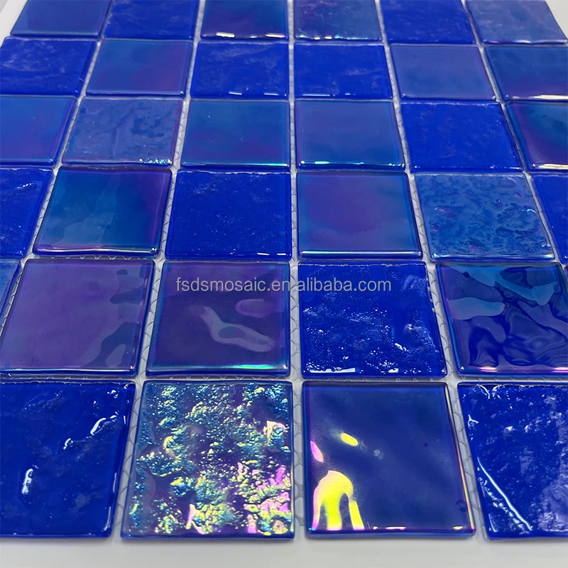 DS 4mm Sky Blue Green Crystal Glass Mosaic Tile Modern Indoor Interiors Swimming Pool Wall Decorative Iridescent Rainbow Color