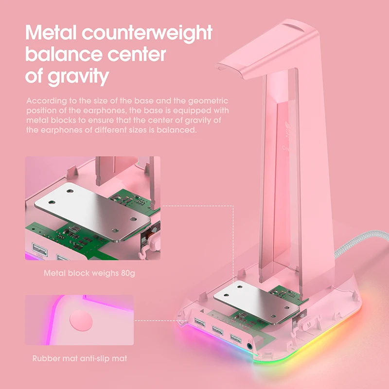 Onikuma St-2 Pink Rgb Gaming Headset Stand Charger