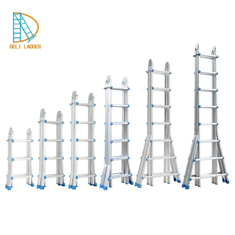 DELILADDER Multipurpose Big Hinge 4x7 Folding Step Ladders Retractable Multipurpose Aluminium Ladder