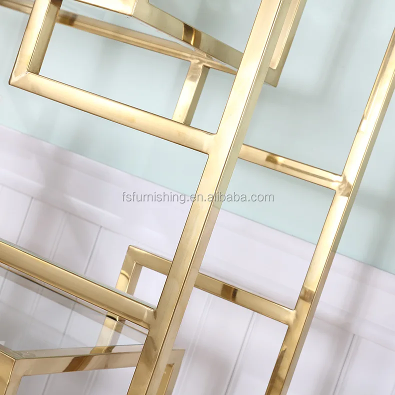 LN-1908 Hot sale cheap price made in Foshan golden metal frame transparent glass creative bookcase for study room office room