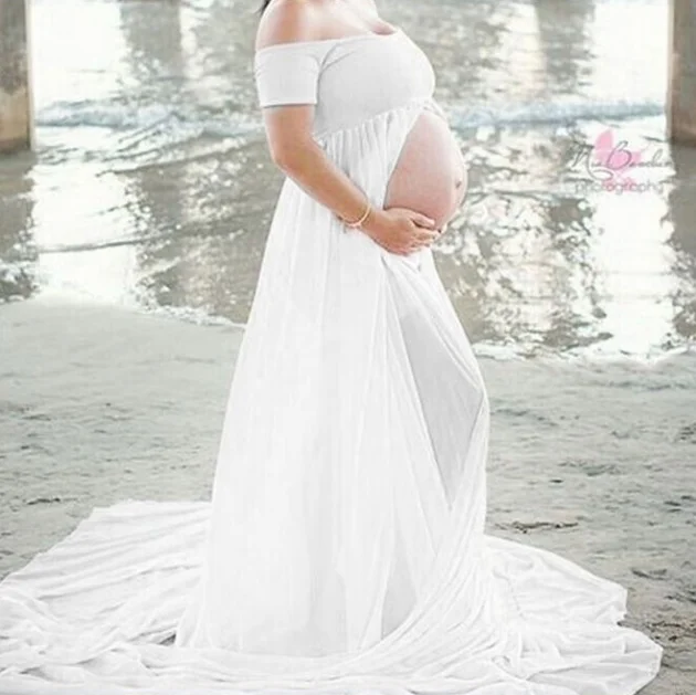 Abito Elegante Donna Incinta - Chiffon, Scollo A V, Allattamento, Vestito Lungo Per Fotografia - Foto 8