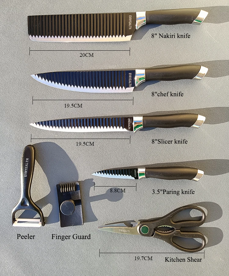 7 Piece Cheap Nakiri Corrugated Chinese Vegetable Chef Kitchen Knife