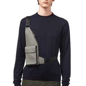 Custom Logo PU Saffiano Leather Grey Mens Crossbody Fanny Pack Fashion Harness Waist Belt Bag