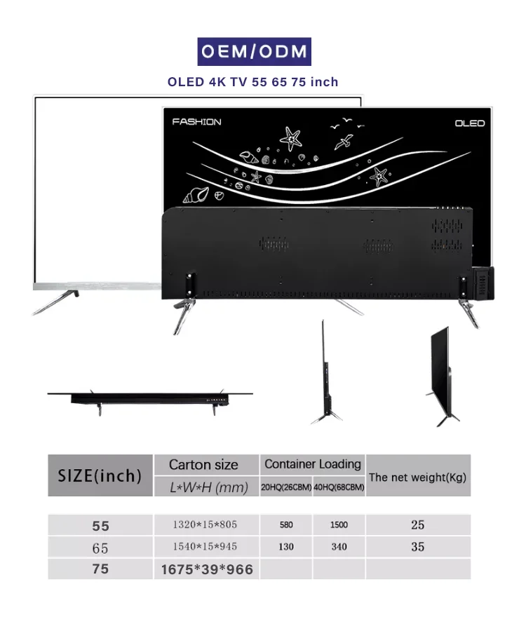 Factory Customization Frameless Flat Screen Tv 75 Inch Smart Oled Tv 65