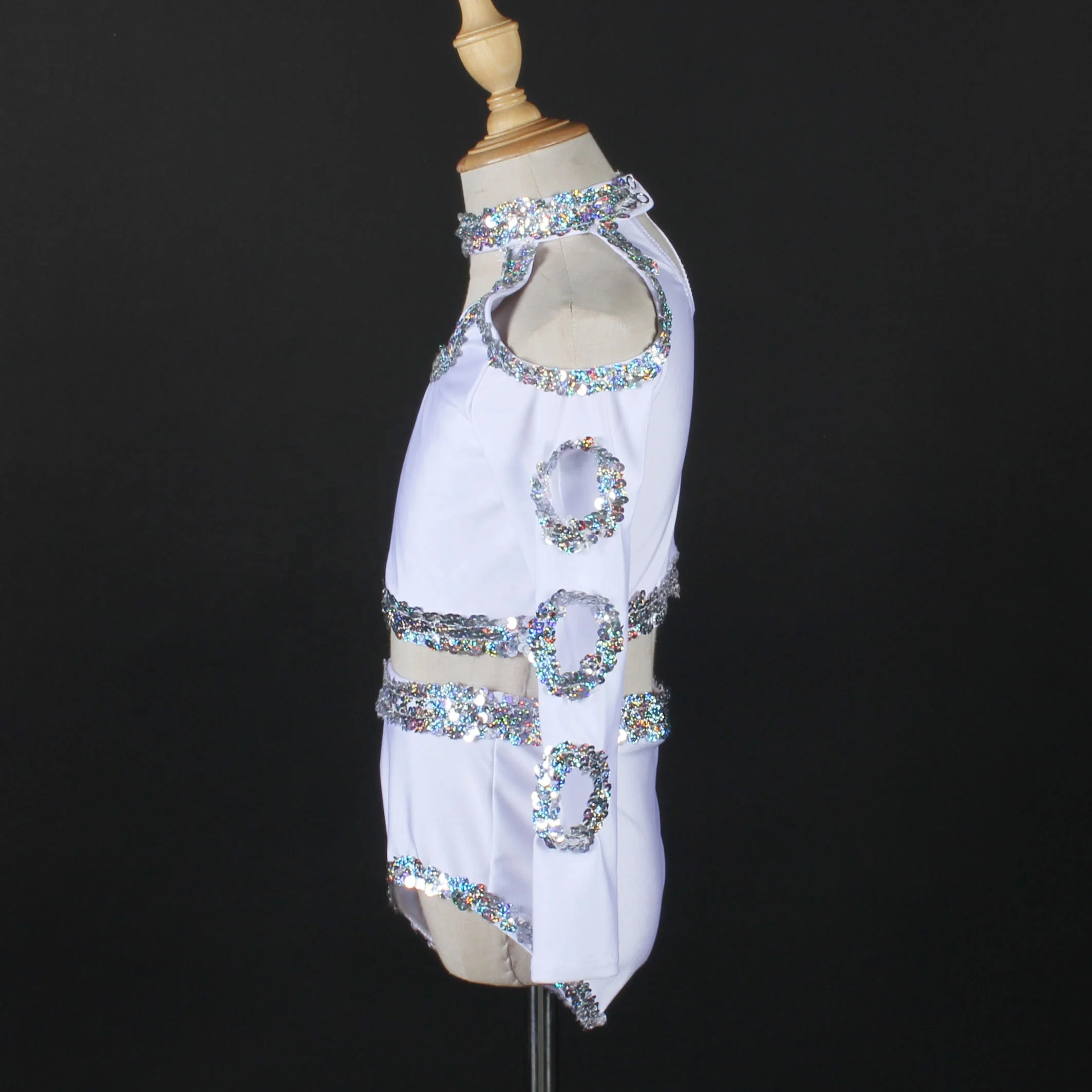 Branco Spandex Dança Collant Aeróbica Ginástica Dança Traje