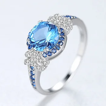 S925 Sterling Silver Sapphire Women's Ring Blue Diamond Zircon Prong Setting Silver Ring Diamond Hip-hop Jewelry