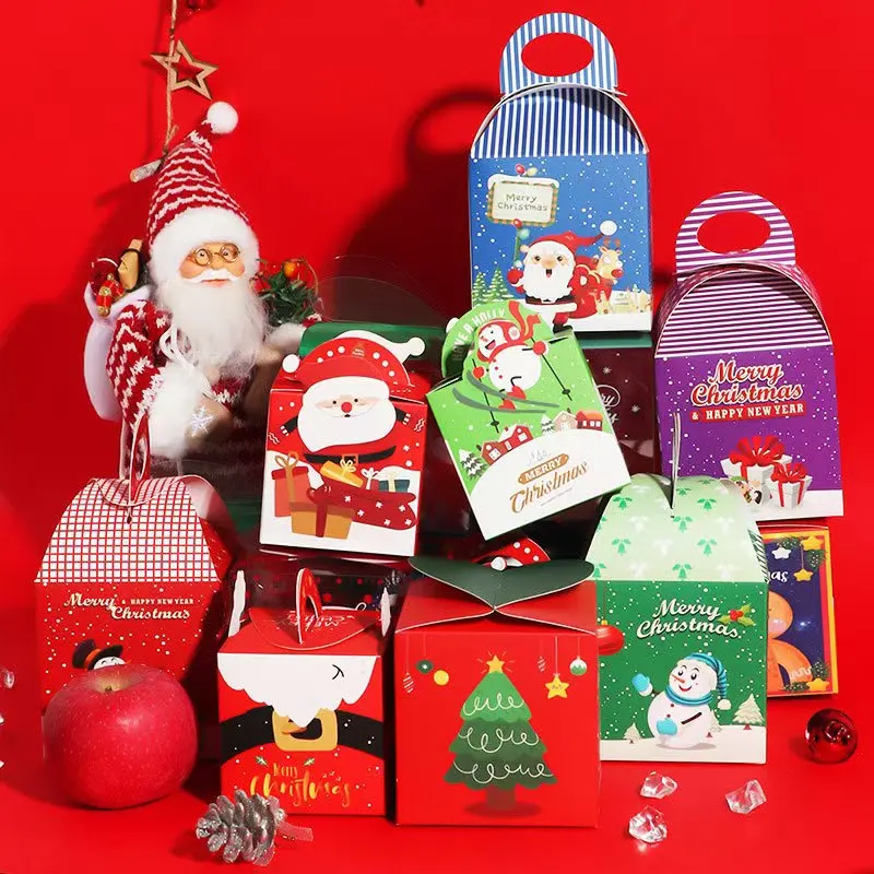 Delicate Popular for Apple Santa Claus Pattern Christmas Gift Candy Packing Box Printed on Ivory Board with Matt Lamination