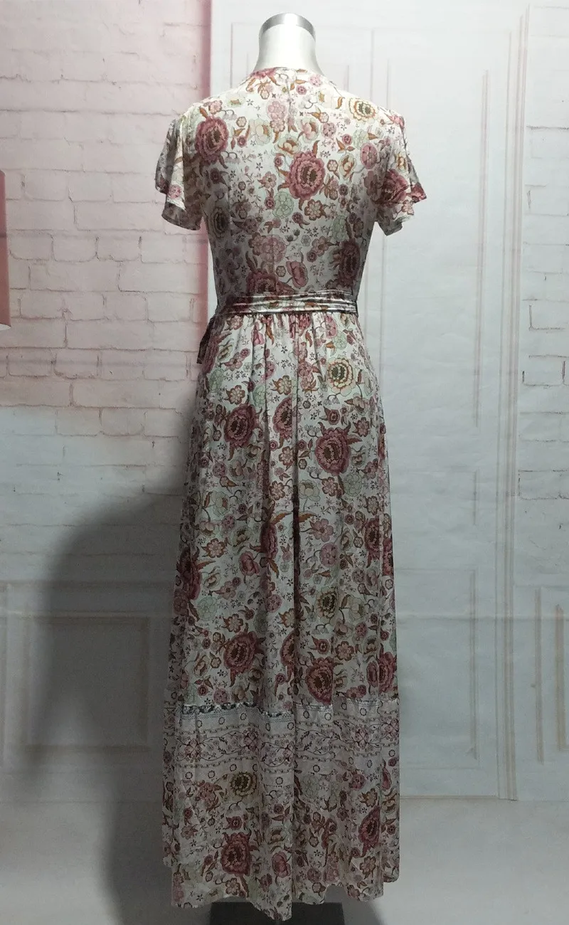 Looking up chic women bohemian casual maxi beach dress