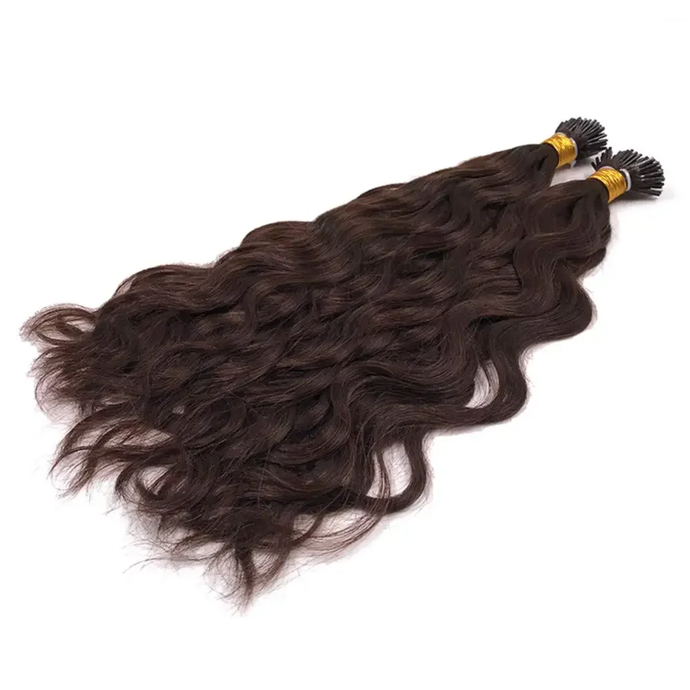 Haarverlängerung aus Menschenhaar, natürliche Welle, malaysisches Haar, Microlink, vorgebundener Stick, dunkelbraun, 100 g, 100 Strähnen_voghion.com