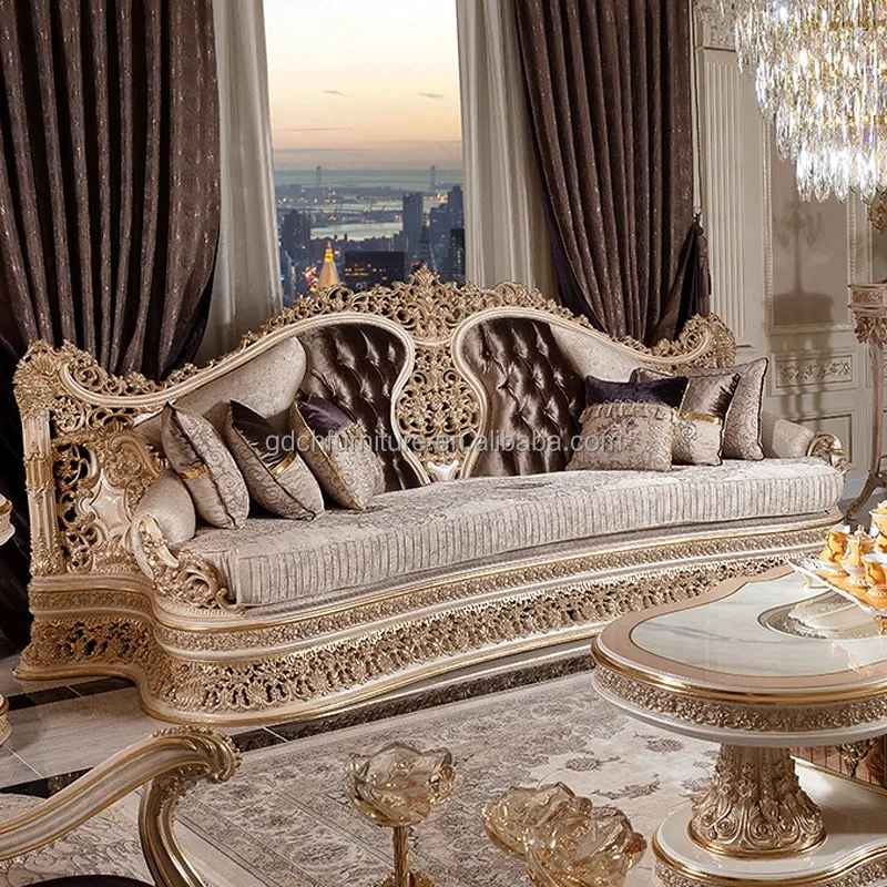 French Solid Wood Carved Sofa Palace Luxury Villa Custom Living Room Furniture European Fabric