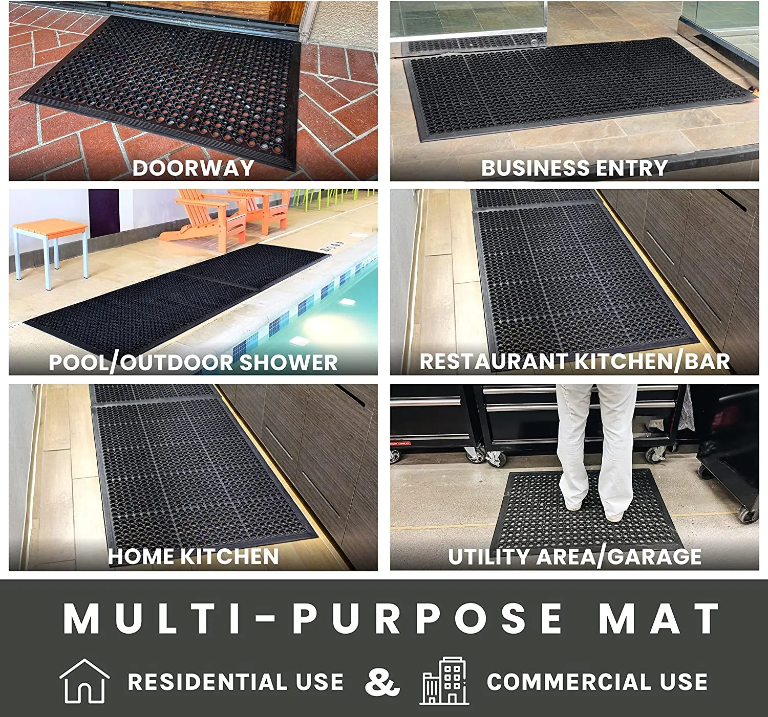 Anti Fatigue Rubber Floor Mat Restaurant Kitchen Drainage Mat Durable