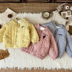 Autumn/Winter New Kids' Cotton Padded Jacket - Unisex Toddler Fleece-Lined Animal Embroidery Baseball Coat