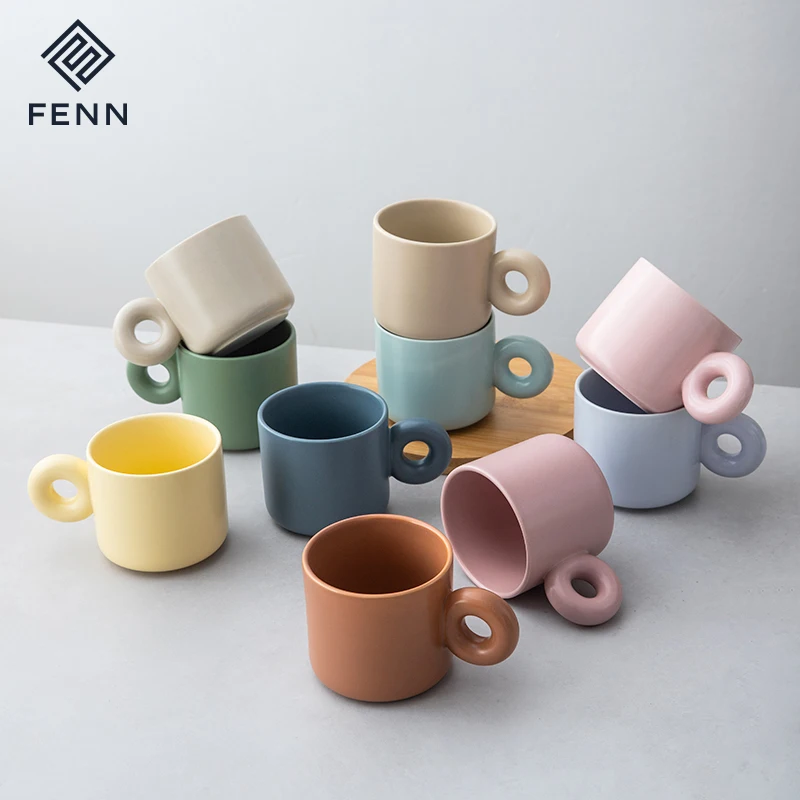 FENN 11oz Drinkware Gifts Nordic Design Matte Color Glaze Customized Logo Round Ceramic Cafe Mug With Thick Handle Gift Mug