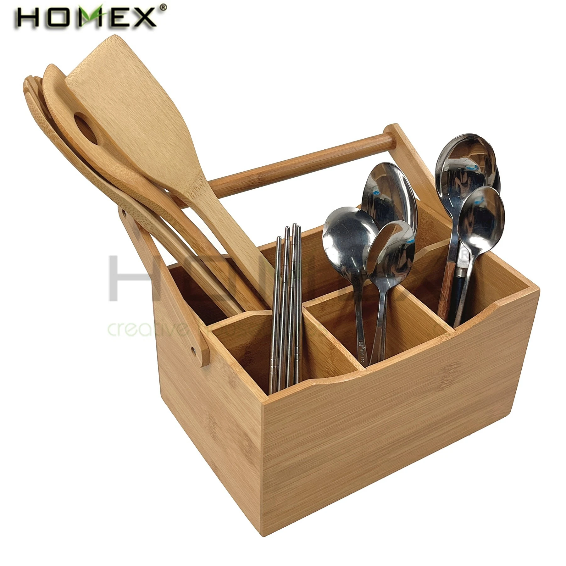 Bamboo Utensil Caddy With Handle Flatware Cutlery Caddy Holder 4 ...