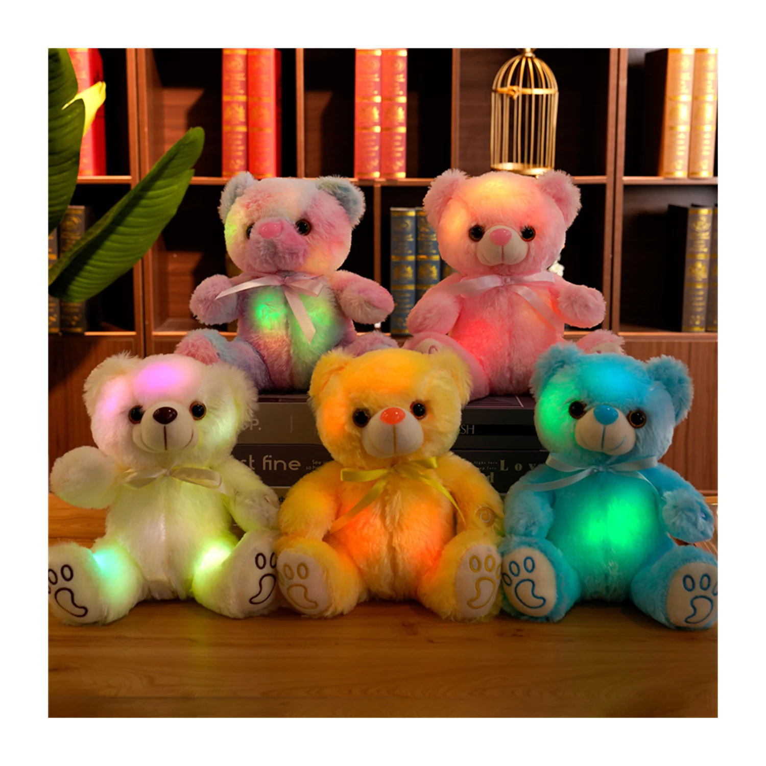 22cm Rainbow LED Teddy Bear Creative Light-Up Soft Plush Toy Super Soft Long Plush Animal Free Shipping